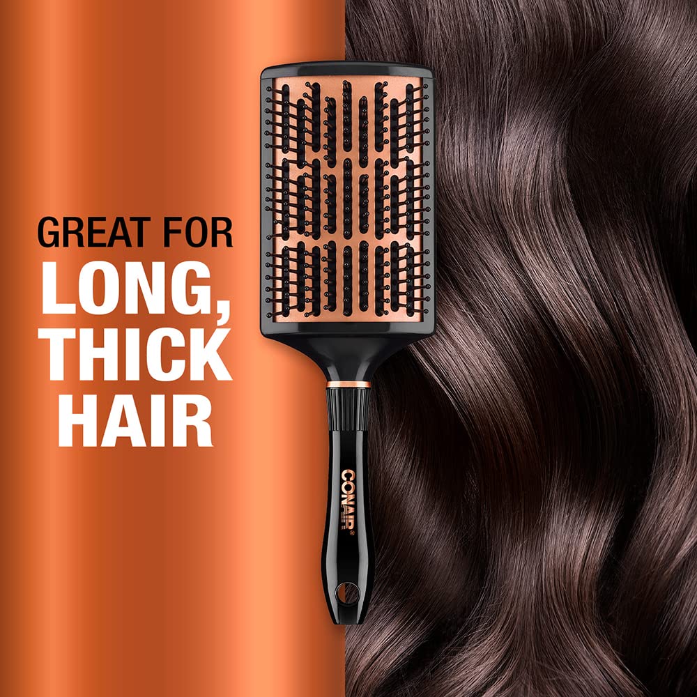 Conair Copper Collection curved paddle covers large areas to add volume in thick or long hair.