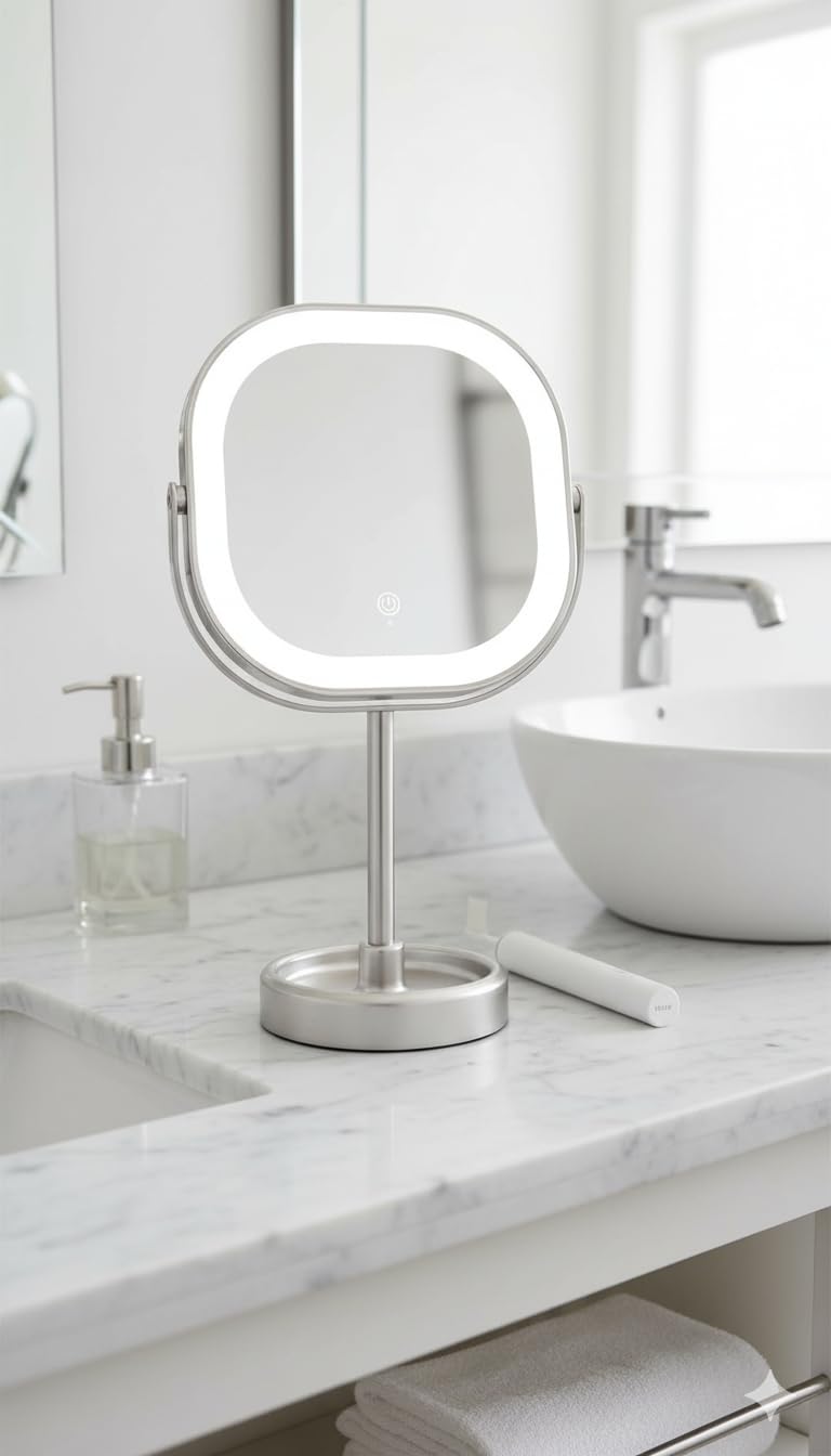 Conair mirror features a jewelry/makeup tray to organize essentials.