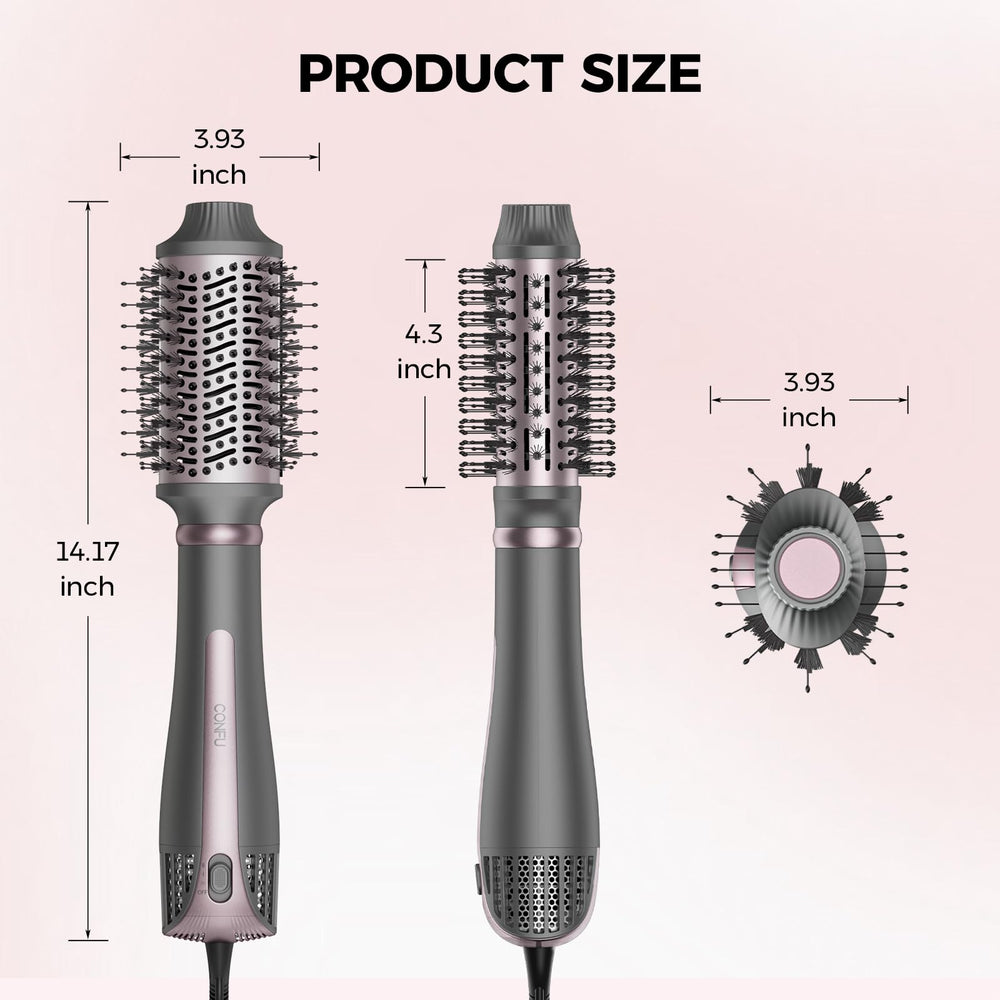 CONFU Blow Dryer Brush compact design saves counter space while styling.