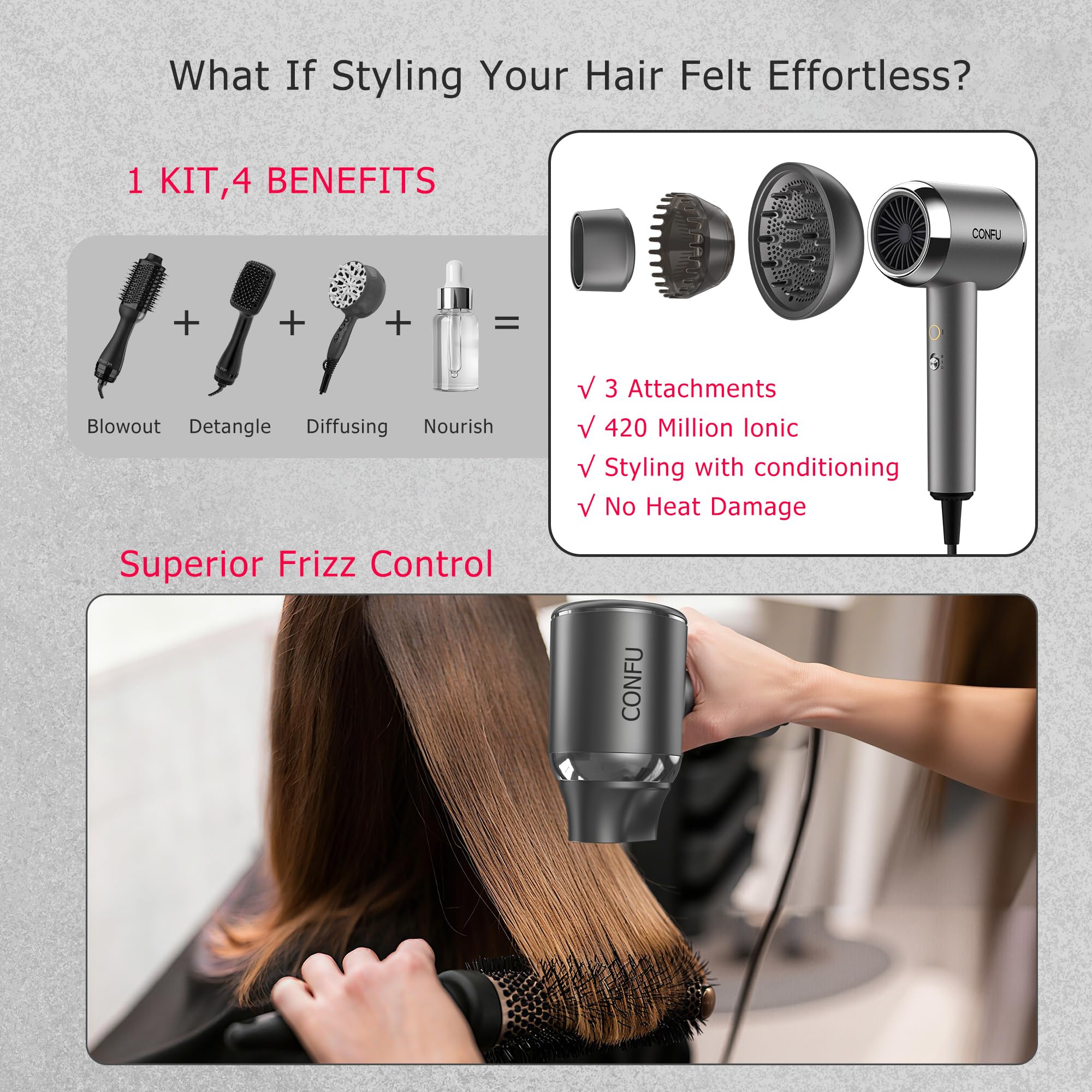 CONFU diffuser hair dryer ultra-lightweight-0-74-lbs is easy to handle and portable.