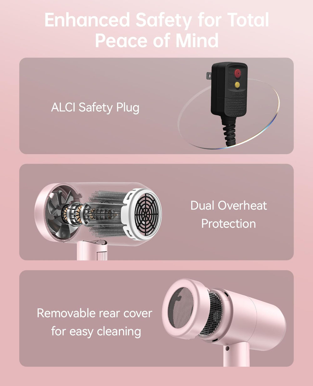 CONFU hair dryer back cover demonstrates double safety design and easy cleaning