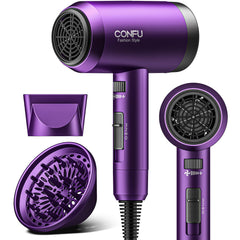 CONFU hair dryer with diffuser attachment enhances natural curls and texture.