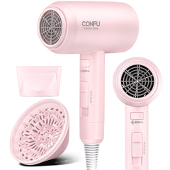CONFU hair dryer front view showing portable design for quick styling at home