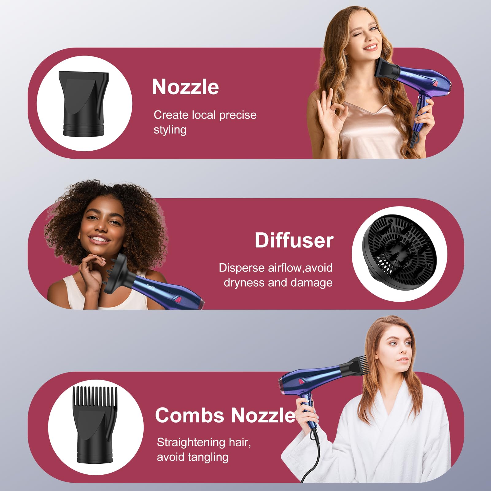 CONFU Hair Dryer Pro ergonomic-handle enables comfortable grip for extended salon sessions.
