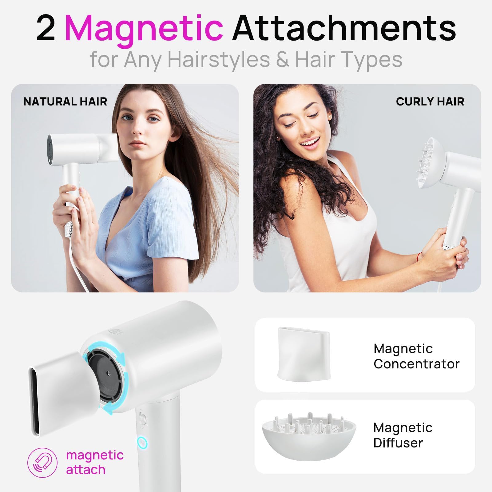 CONFU hair dryer-quiet-lightweight-design offers low-noise operation for home or travel.