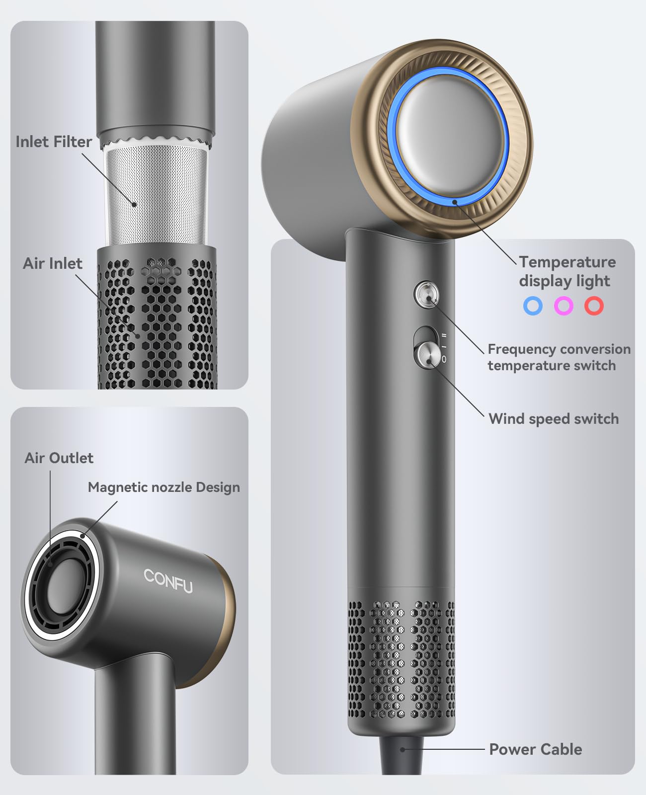 CONFU self-cleaning reverse airflow expels dust for peak performance and longevity