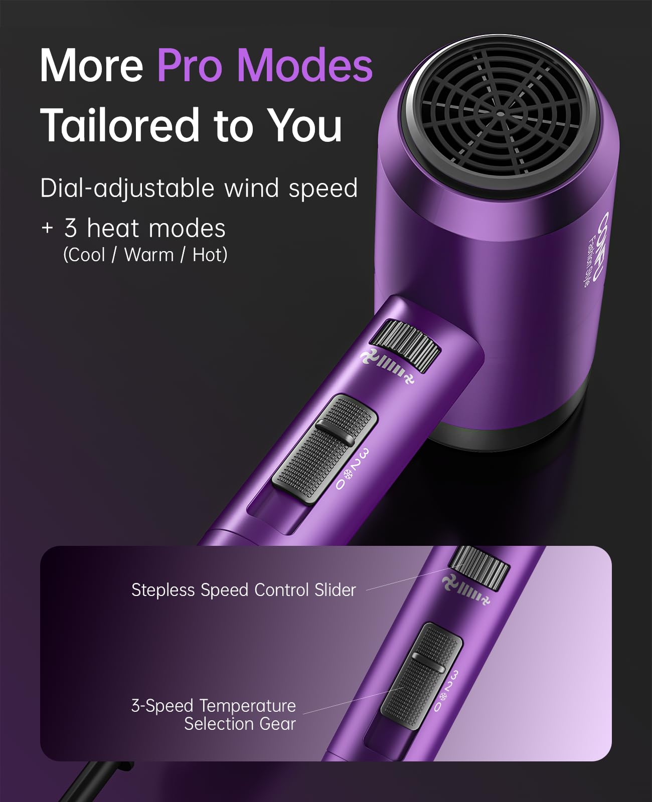 CONFU temperature settings give flexible control for different hair types.
