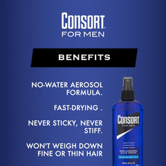 Consort hair spray unscented label emphasizes fragrance-free styling for sensitive noses and all-day wear.