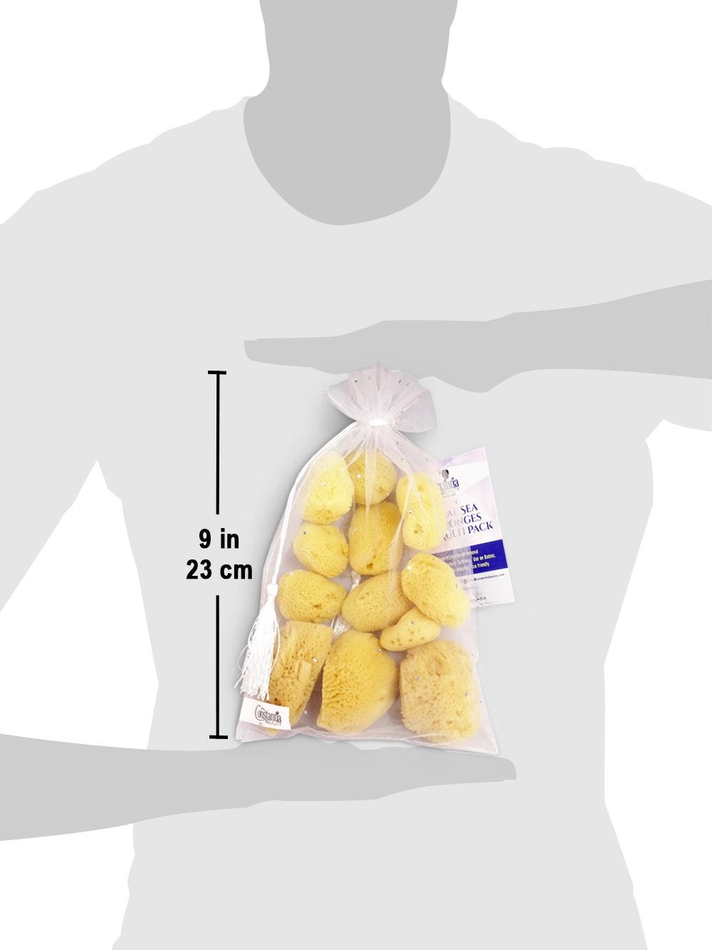Constantia Beauty Natural Sea Silk Sponges drawstring bag keeps sponges organized and dry.