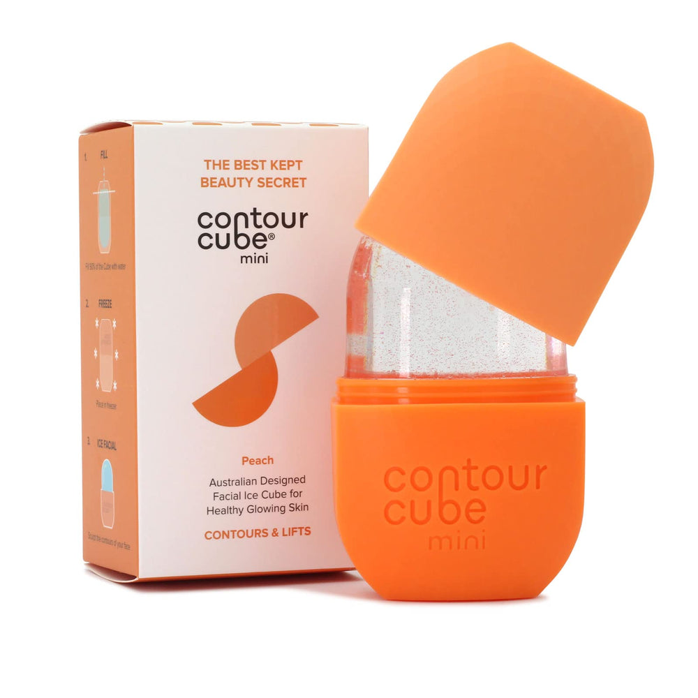 Contour Cube Mini peach-ice-roller contours for lifted glow and refreshed look.