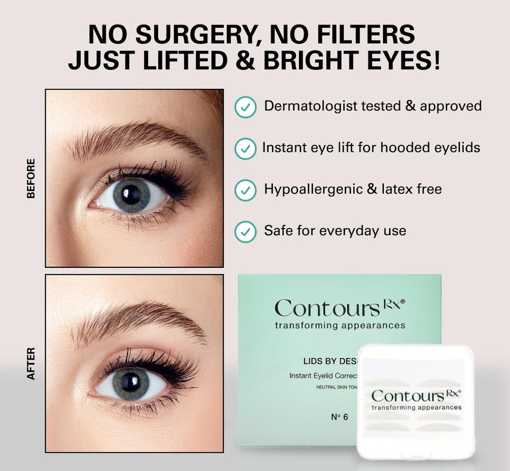 Contours Rx Lids by Design eye with strip demonstration for makeup-ready lift