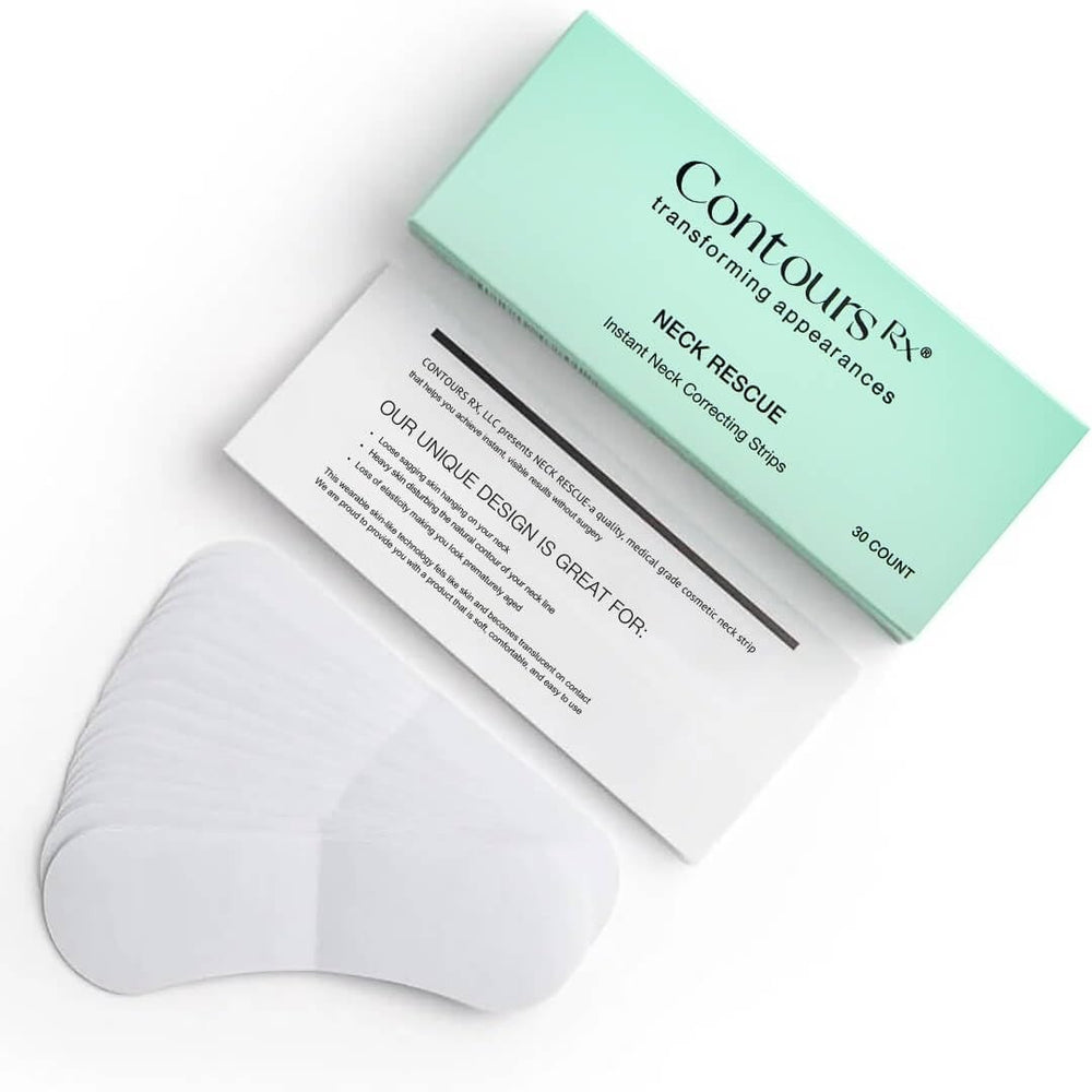 Contours Rx Neck Rescue on neck shows the discreet strap delivering subtle lift under clothing.