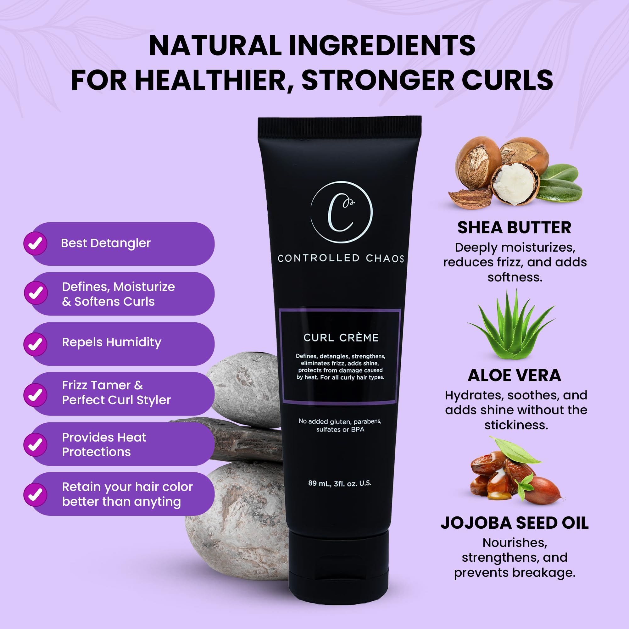 Before-and-after curls with Controlled Chaos curl cream.