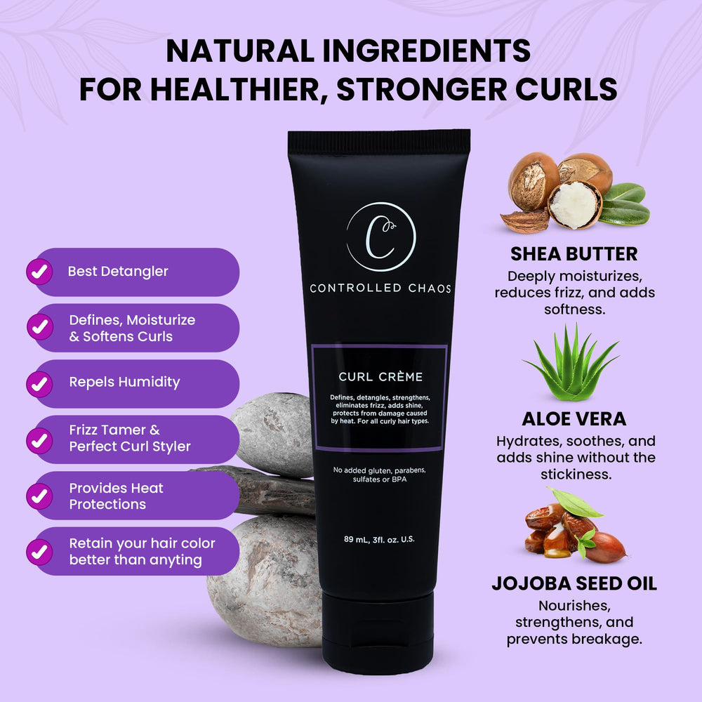 Before-and-after curls with Controlled Chaos curl cream.