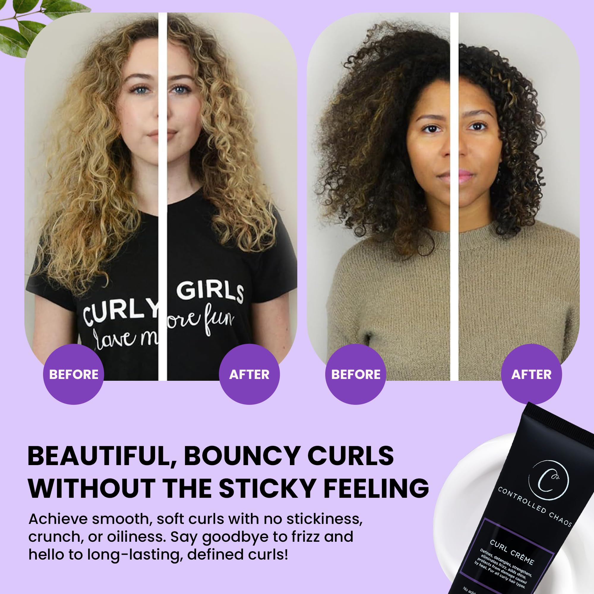 Controlled Chaos curl cream pump dispensing for easy use on wet hair.