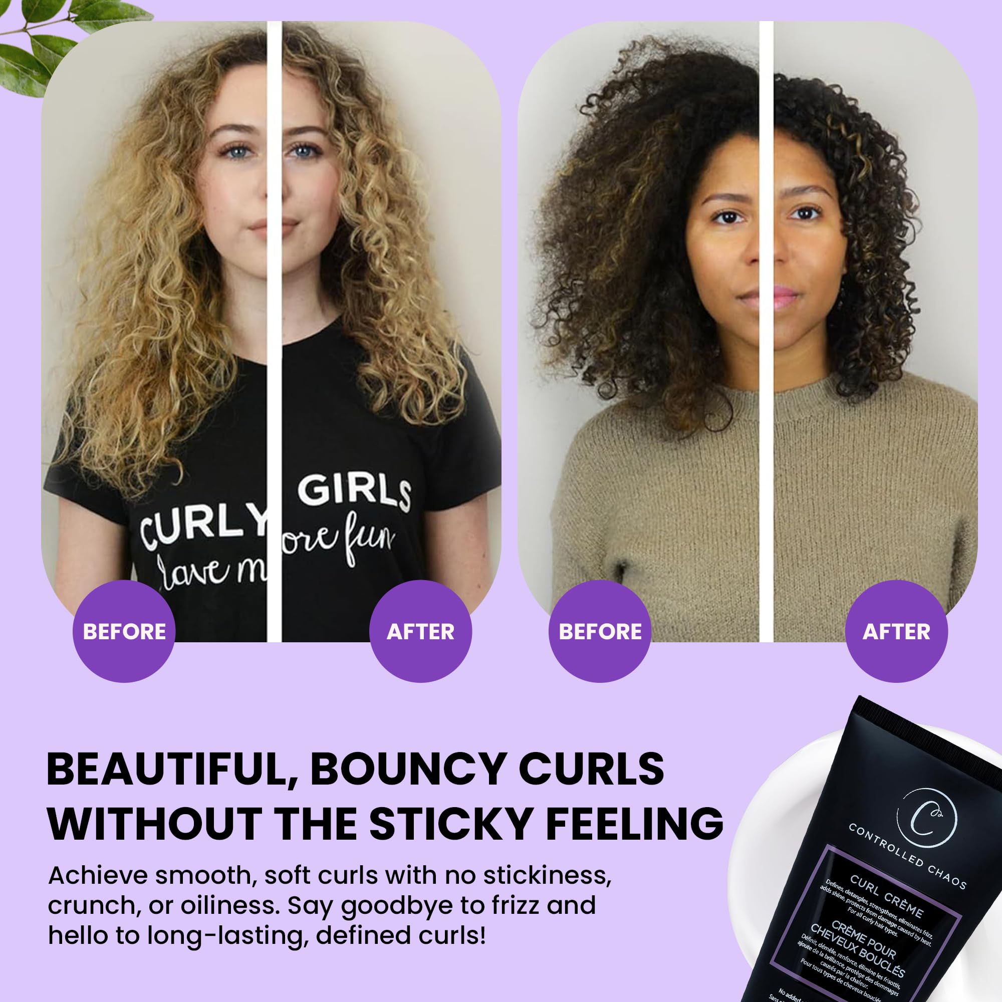 Controlled Chaos Curl Cream pump demonstrates easy, mess-free styling.