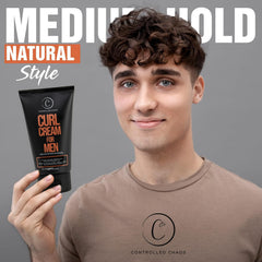Controlled Chaos Curl Cream for Men hands-application highlights quick styling without weigh-down or greasiness.