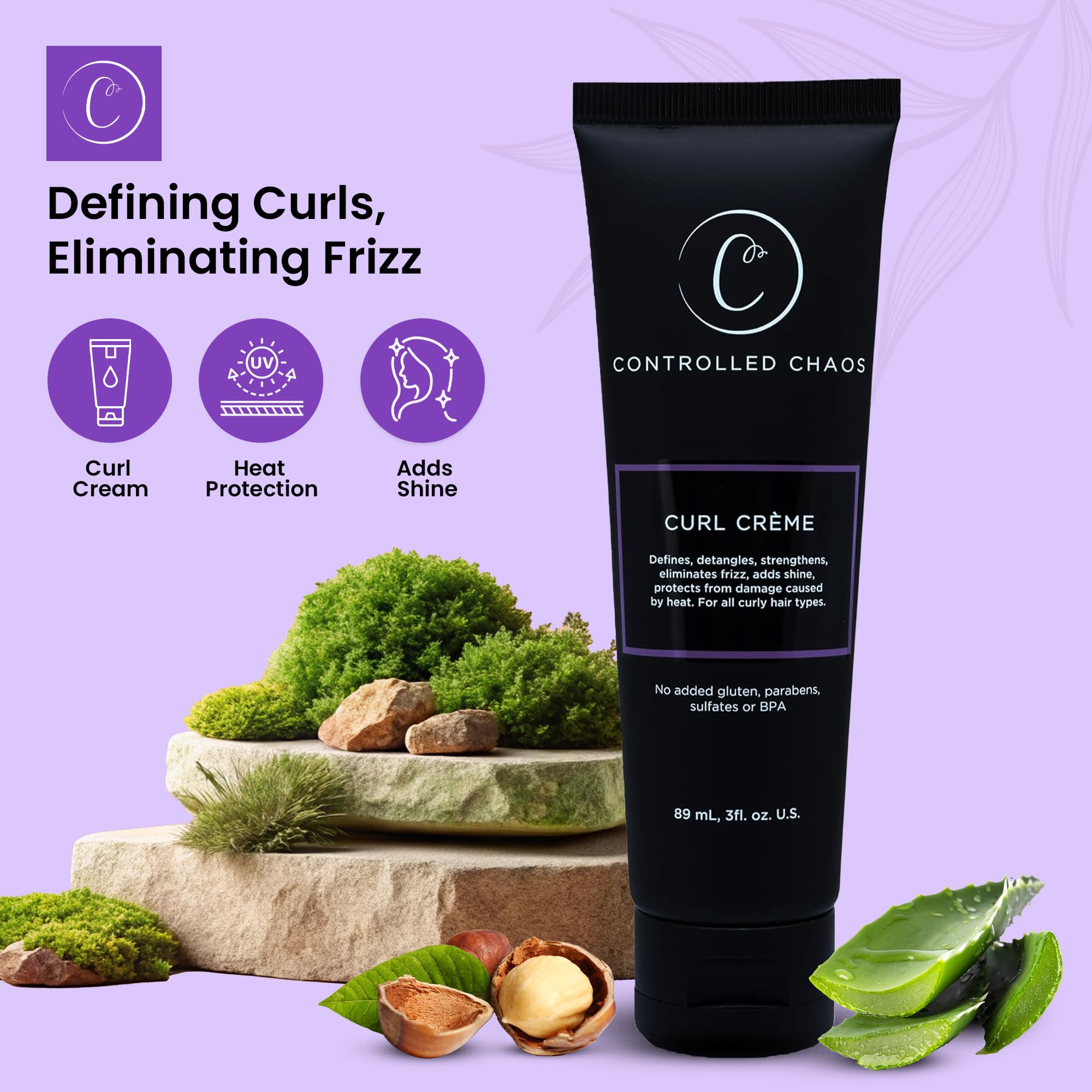 Controlled Chaos curl cream on smoothed hair showing defined curls without weight.