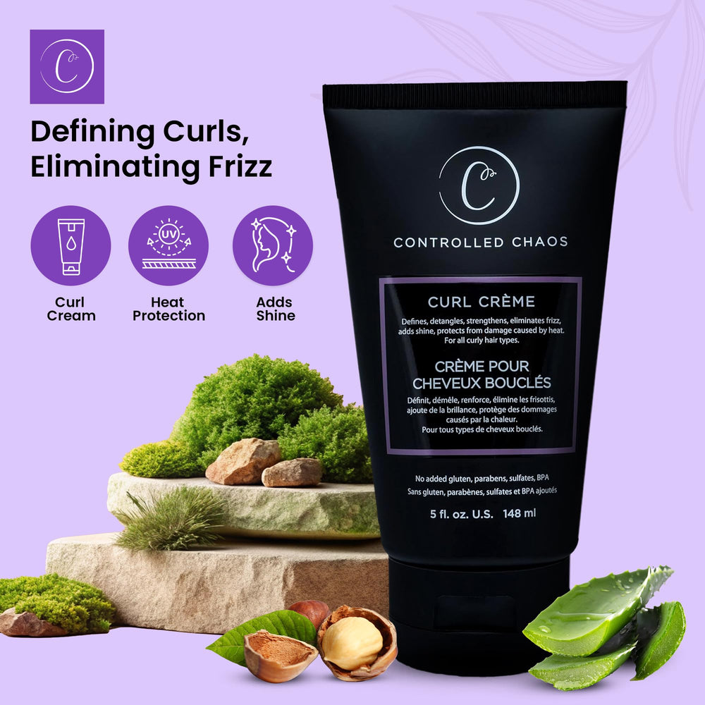 Controlled Chaos Curl Cream texture close-up reveals creamy detangling formula.