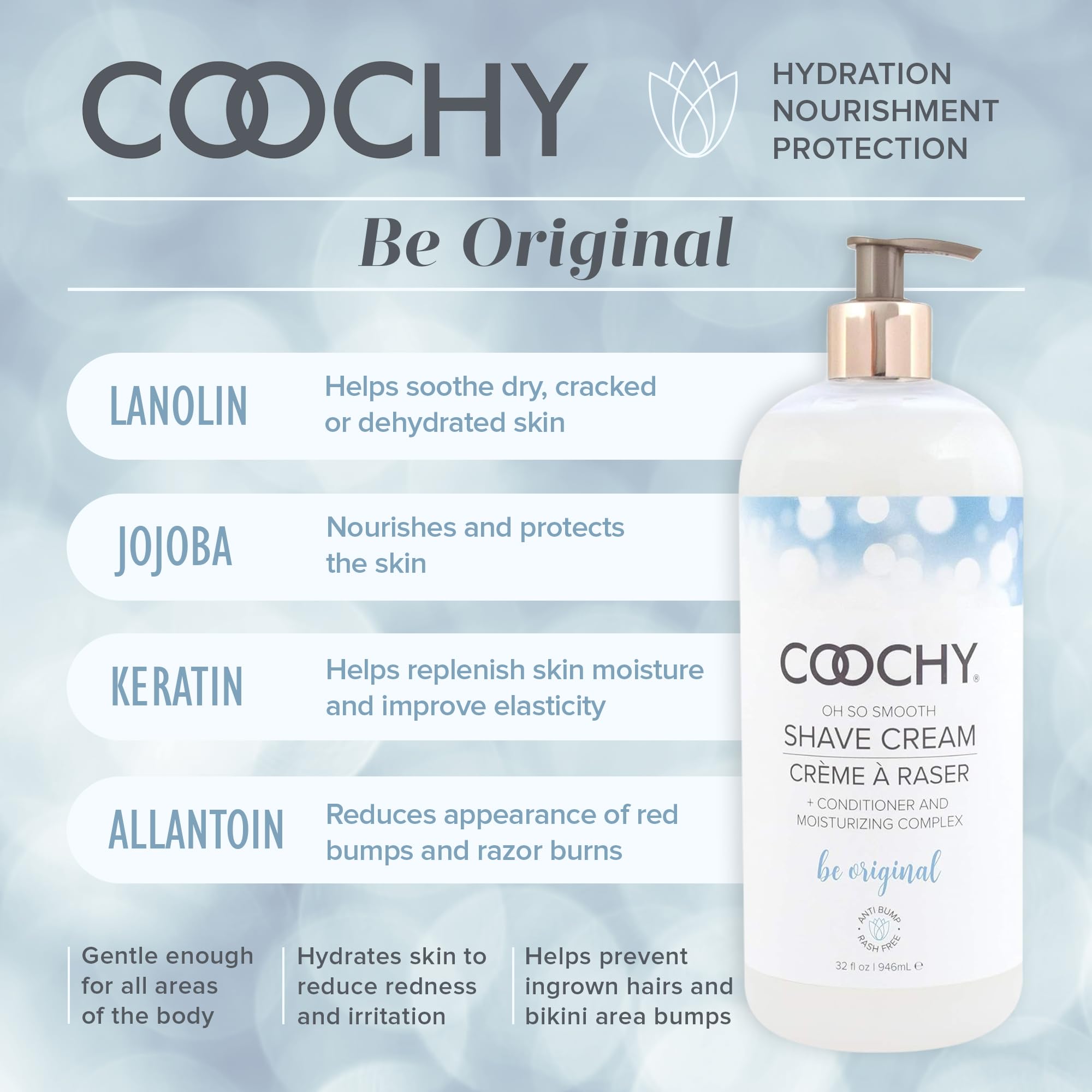 Coochy intimate shaving cream on bare skin for smooth, gentle shave.