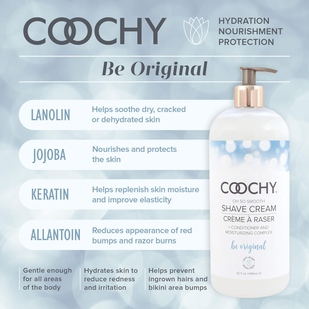 Coochy intimate shaving cream on bare skin for smooth, gentle shave.