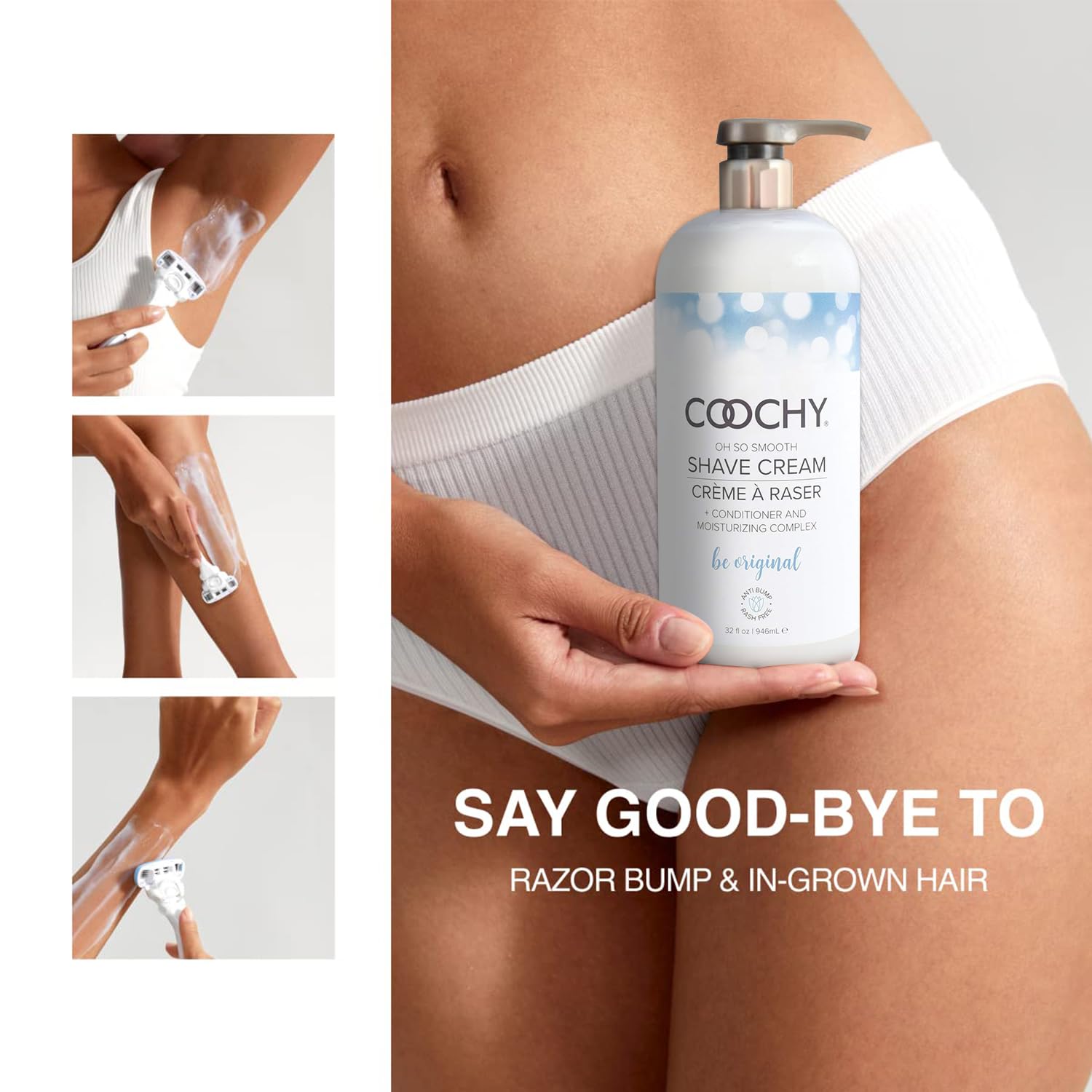 Coochy razor-burn-prevention view highlighting soothing formula.