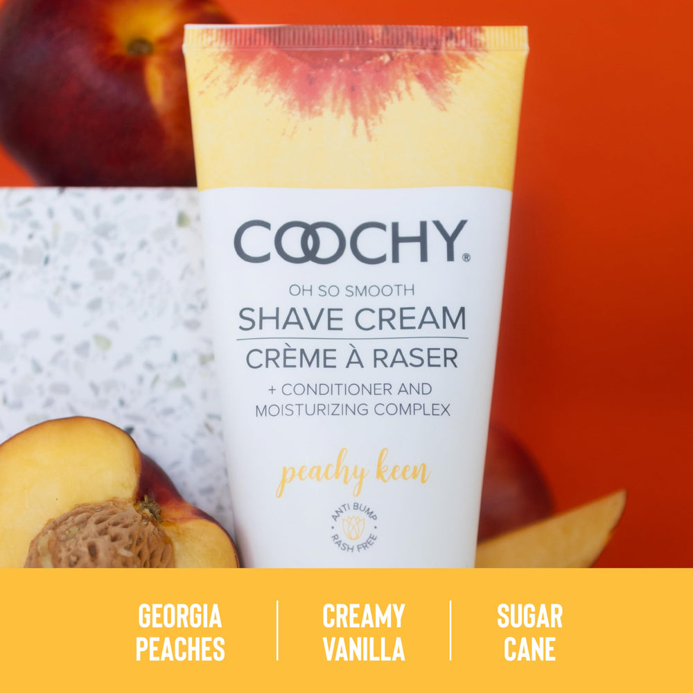 Coochy Peachy Keen jojoba ingredients nourish sensitive skin during shave.