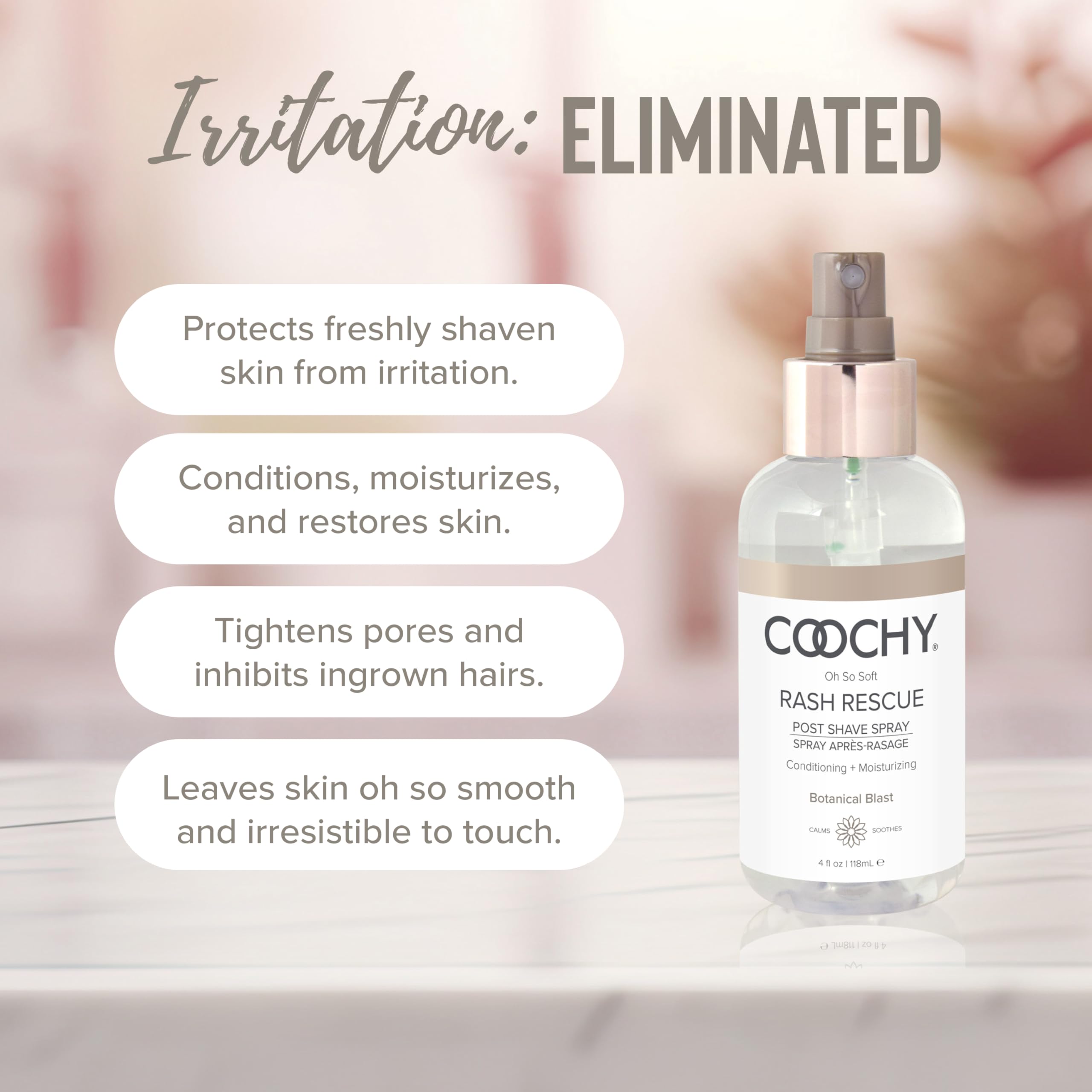 Coochy Rash Rescue spray bottle applied after-shave to prevent irritation