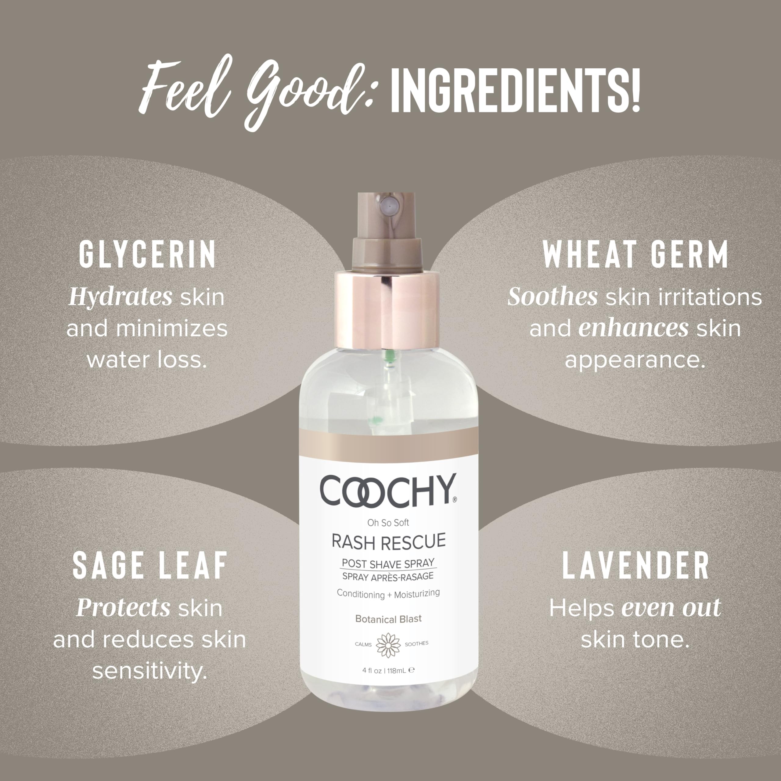 Coochy Rash Rescue mist close-up with fine diffusion for refreshing feel