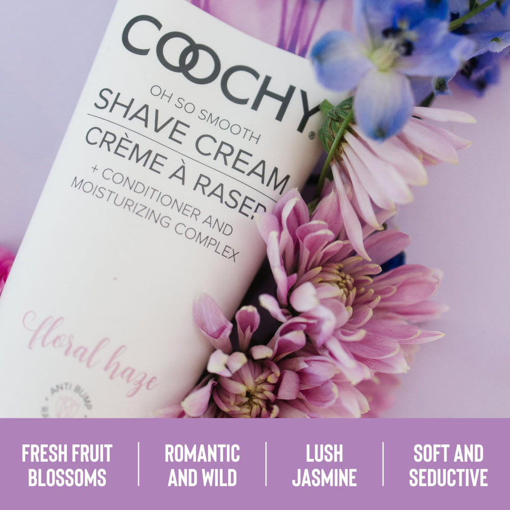 Coochy Shave Cream application swatch shows hydrating formula for sensitive skin