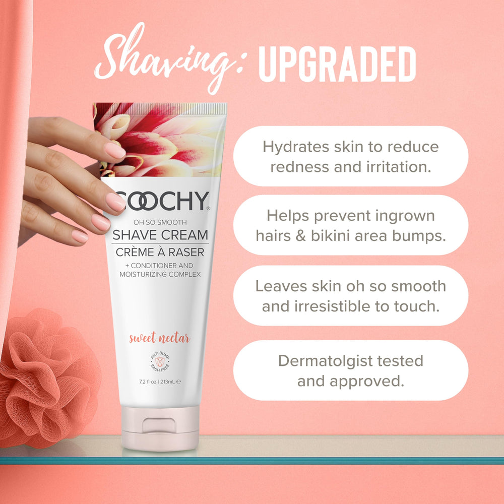 Coochy shave cream application on skin for a glide with less tugging.