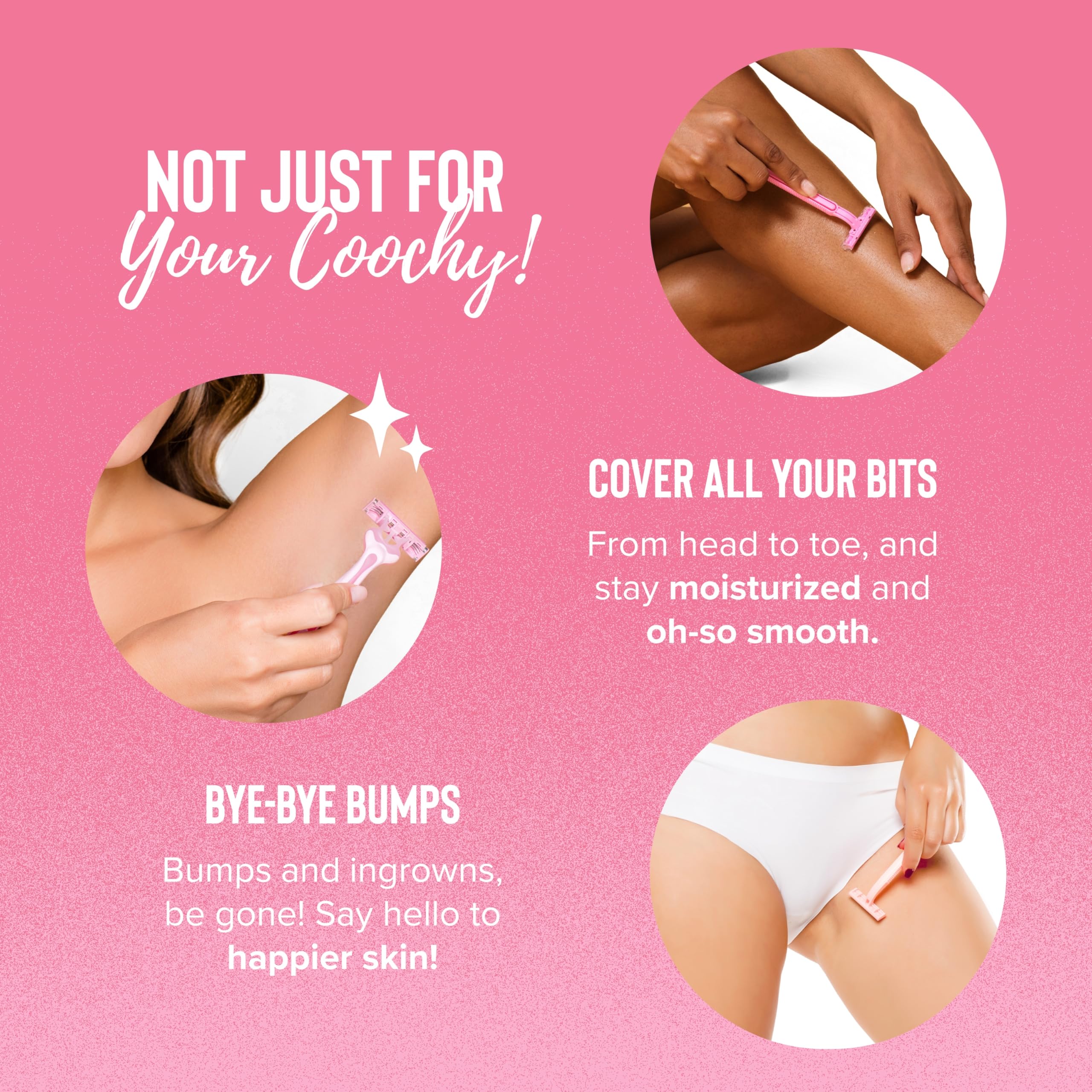 Coochy Shave Cream bikini-area use image emphasizing skin-softening for sensitive zones