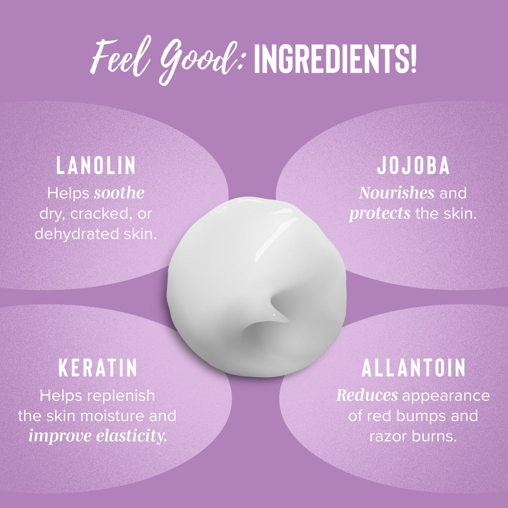 Coochy Shave Cream foamy lather demonstrates smooth glide and rash-free results
