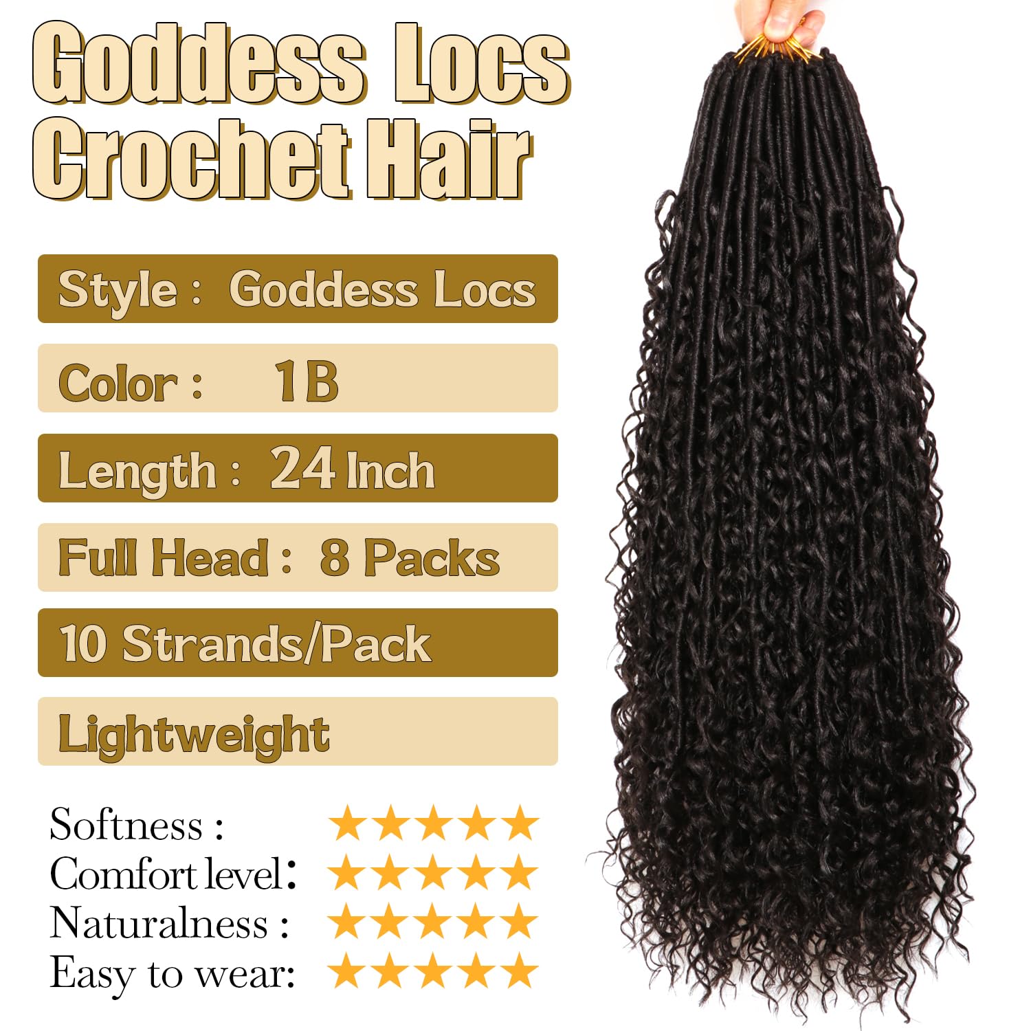 CooCooJoo Goddess Faux Locs with curly ends add volume for a bold look.