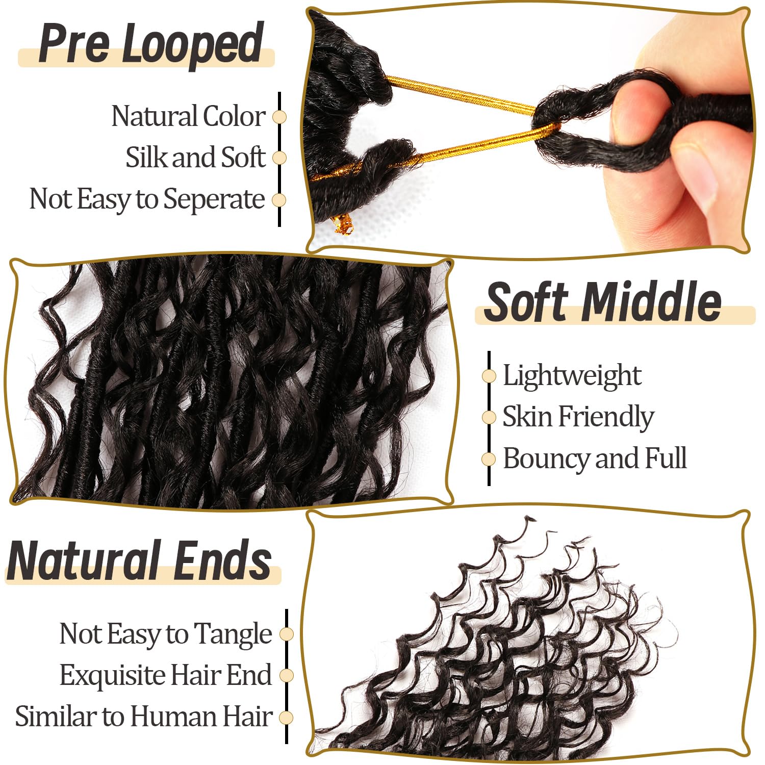 CooCooJoo Goddess Faux Locs pre-looped design for easy beginner installation.