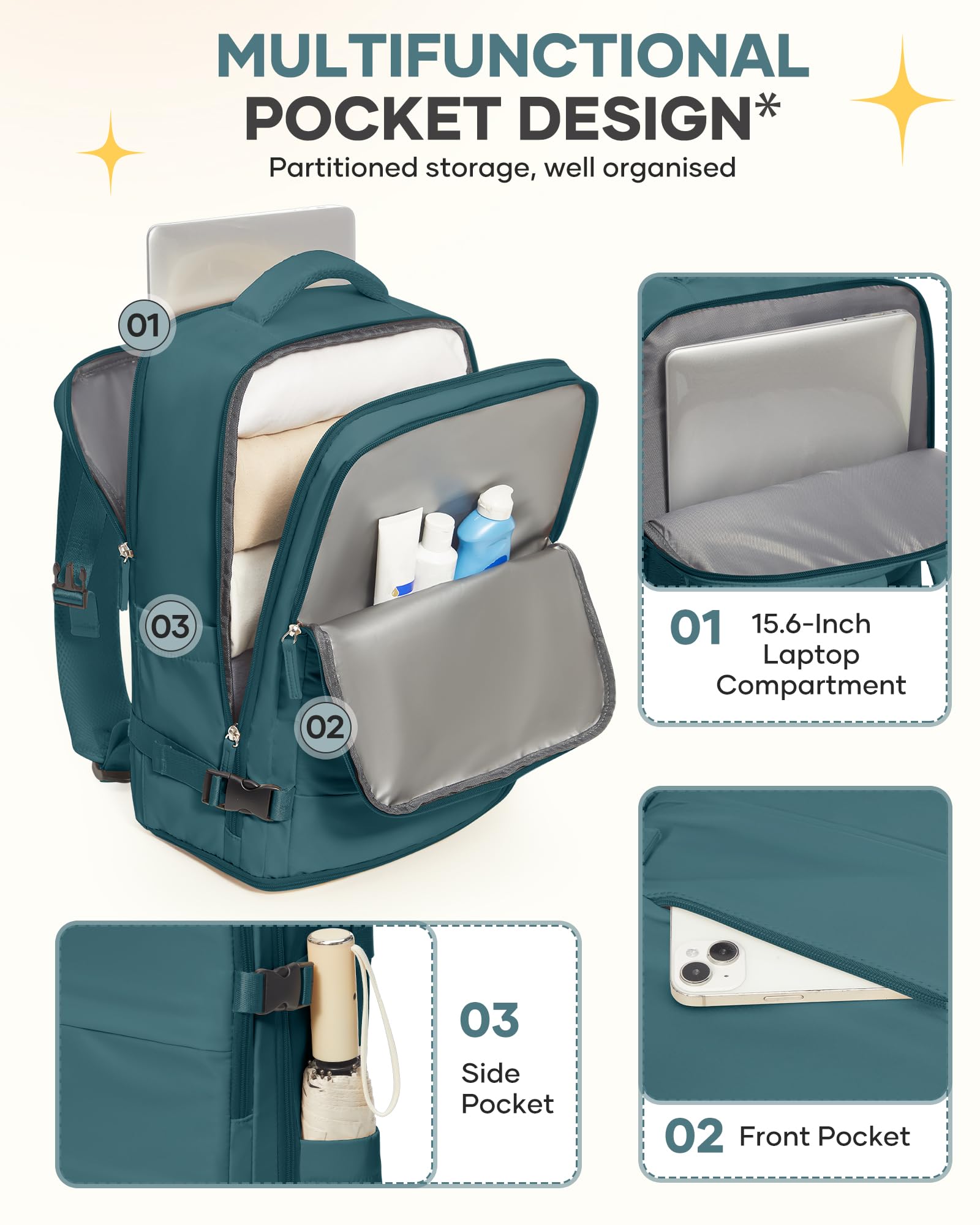 Coofay travel backpack comfort-back-design offers breathable, cushioned support for long days