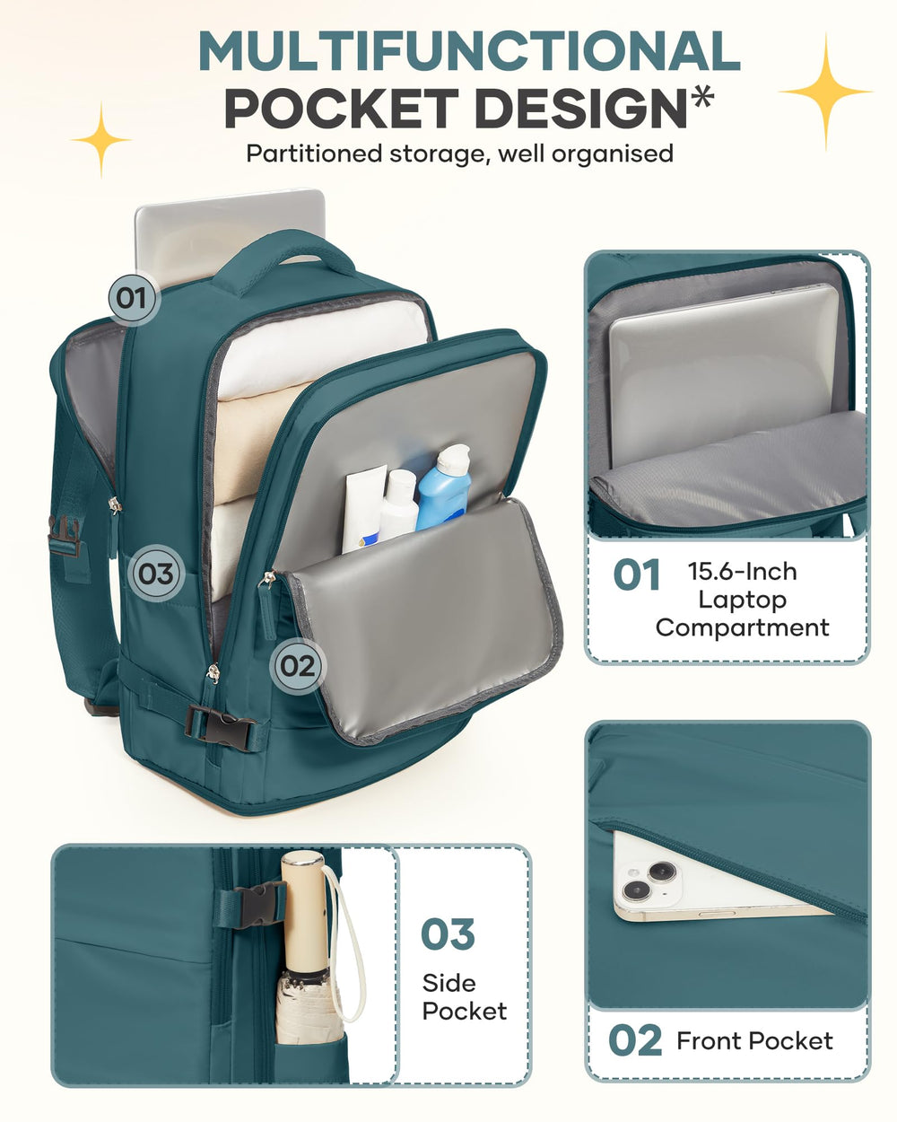 Coofay travel backpack comfort-back-design offers breathable, cushioned support for long days