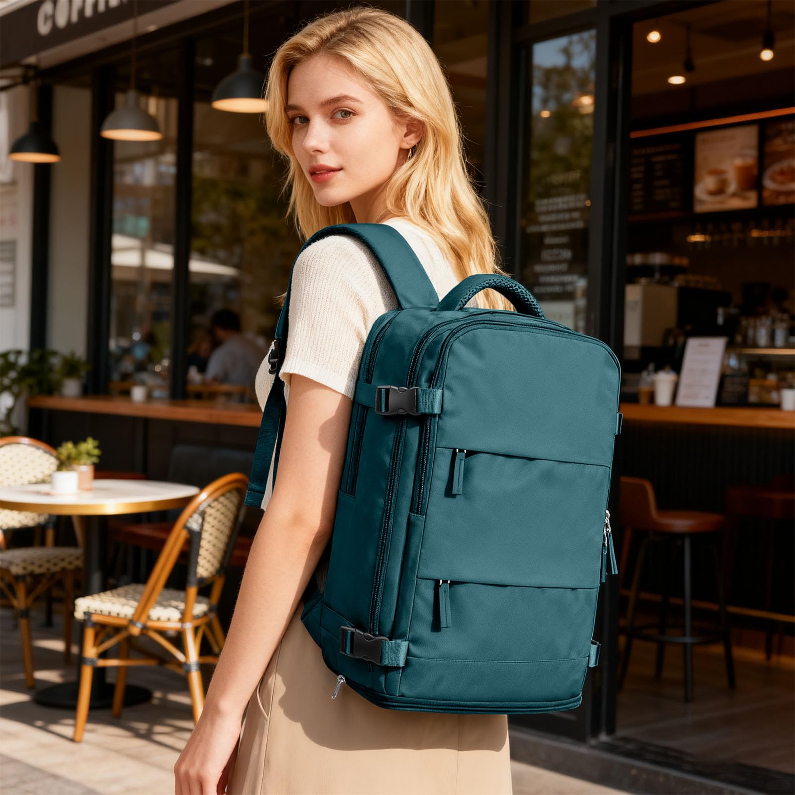 Coofay travel backpack shoes-compartment neatly stores footwear, freeing suitcase space