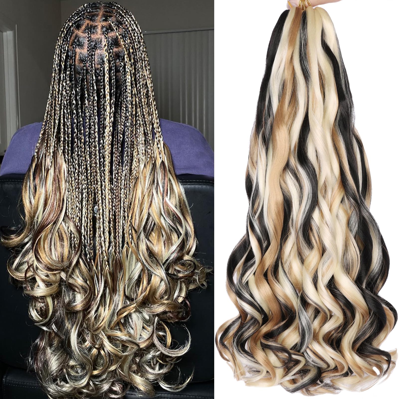 COOKOO 9Packs French Curly Braiding Hair 22 inch for box braids with natural bounce.
