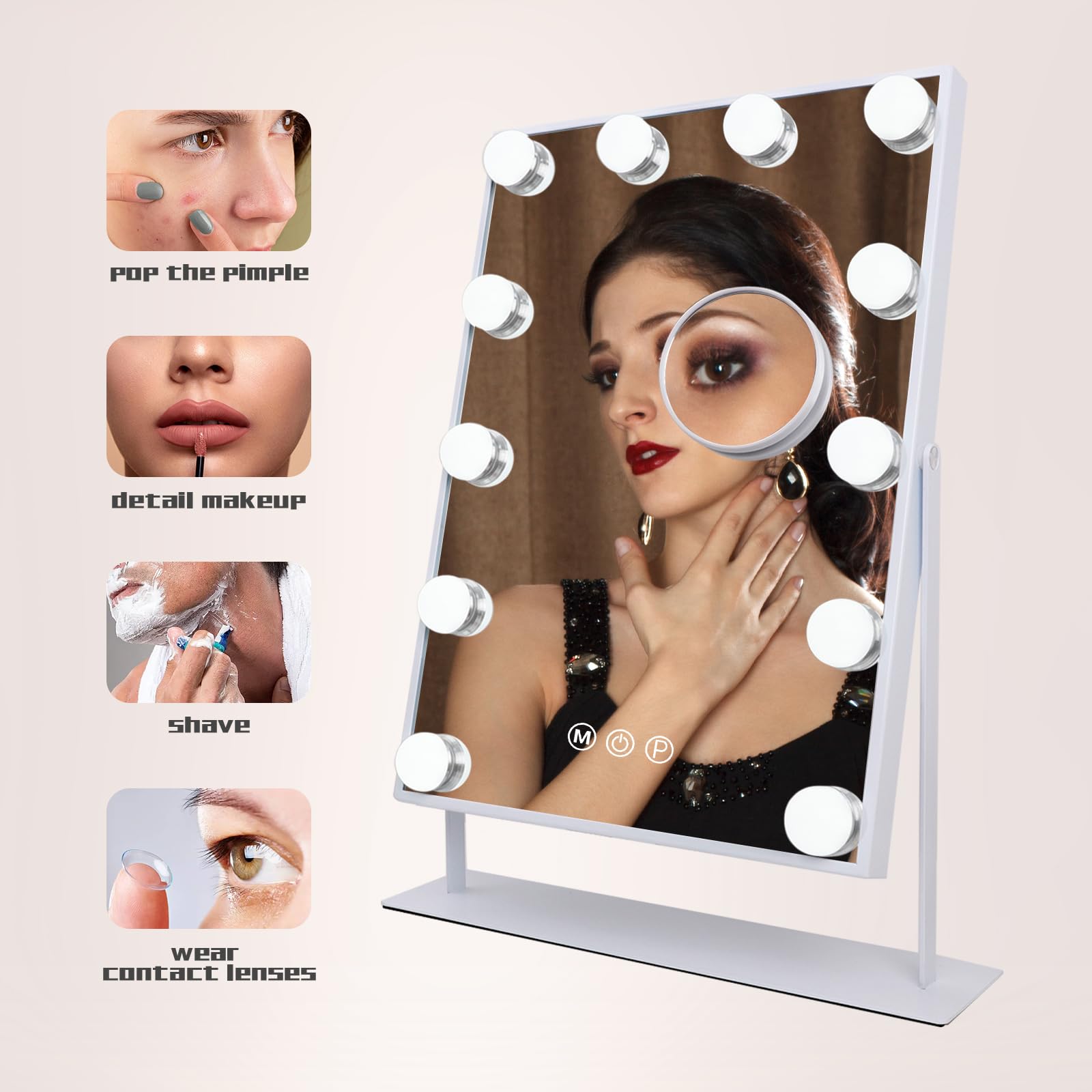 COOLJEEN lighted makeup mirror with touch control for brightness adjustments