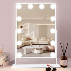 COOLJEEN makeup mirror with 12 LED bulbs providing even lighting for makeup application