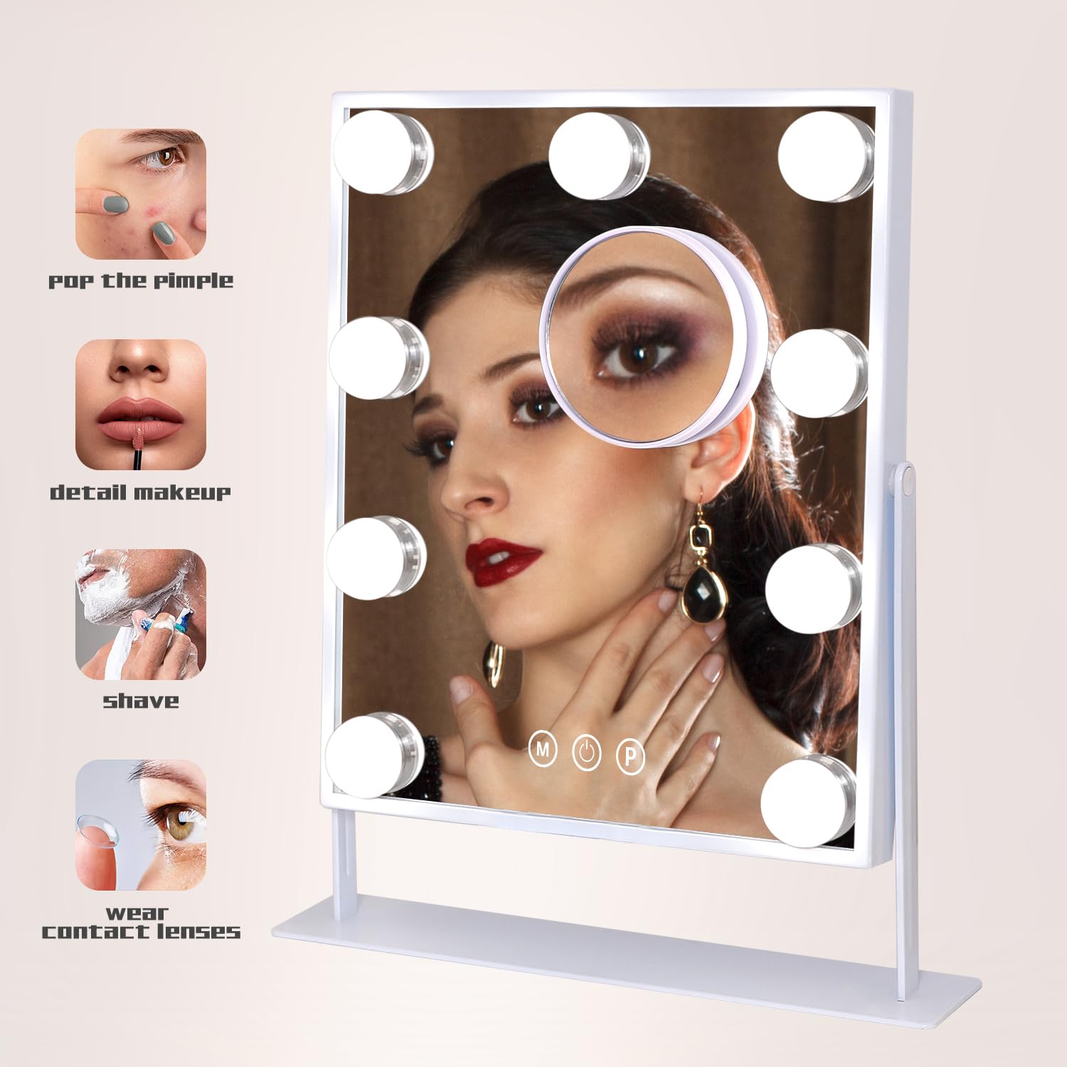 COOLJEEN vanity mirror detachable 10x magnifier for precise tasks.