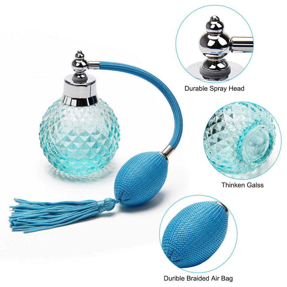 Coolrunner refillable perfume atomizer with blue cap emphasizes sustainable use