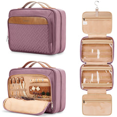 COOSKY travel hanging toiletry bag in dark purple with jewelry organizer for organized packing