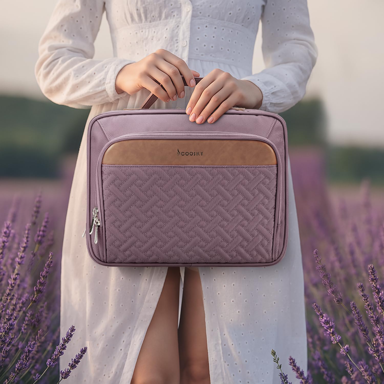 COOSKY travel bag holds full-size shampoo and cosmetics, reducing travel clutter
