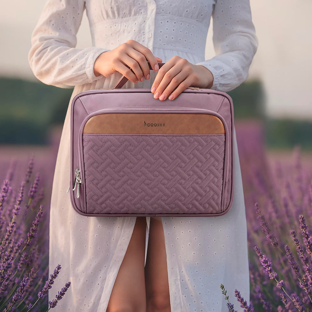 COOSKY travel bag holds full-size shampoo and cosmetics, reducing travel clutter