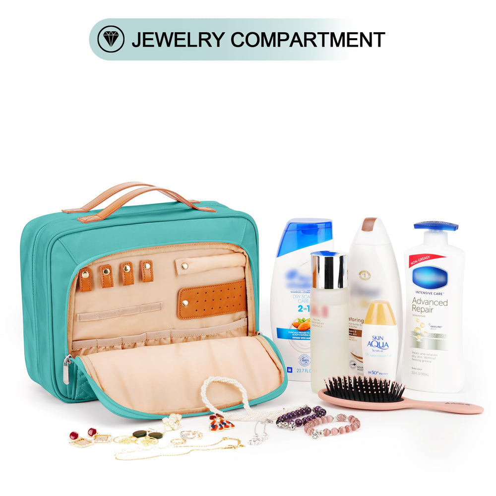COOSKY travel hanging toiletry bag detachable bottom pocket doubles as a separate bag.
