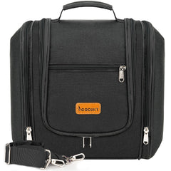 COOSKY travel hanging toiletry bag front view keeps cosmetics organized on the go.