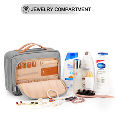 COOSKY travel hanging toiletry bag jewelry compartment keeps accessories safe during trips.