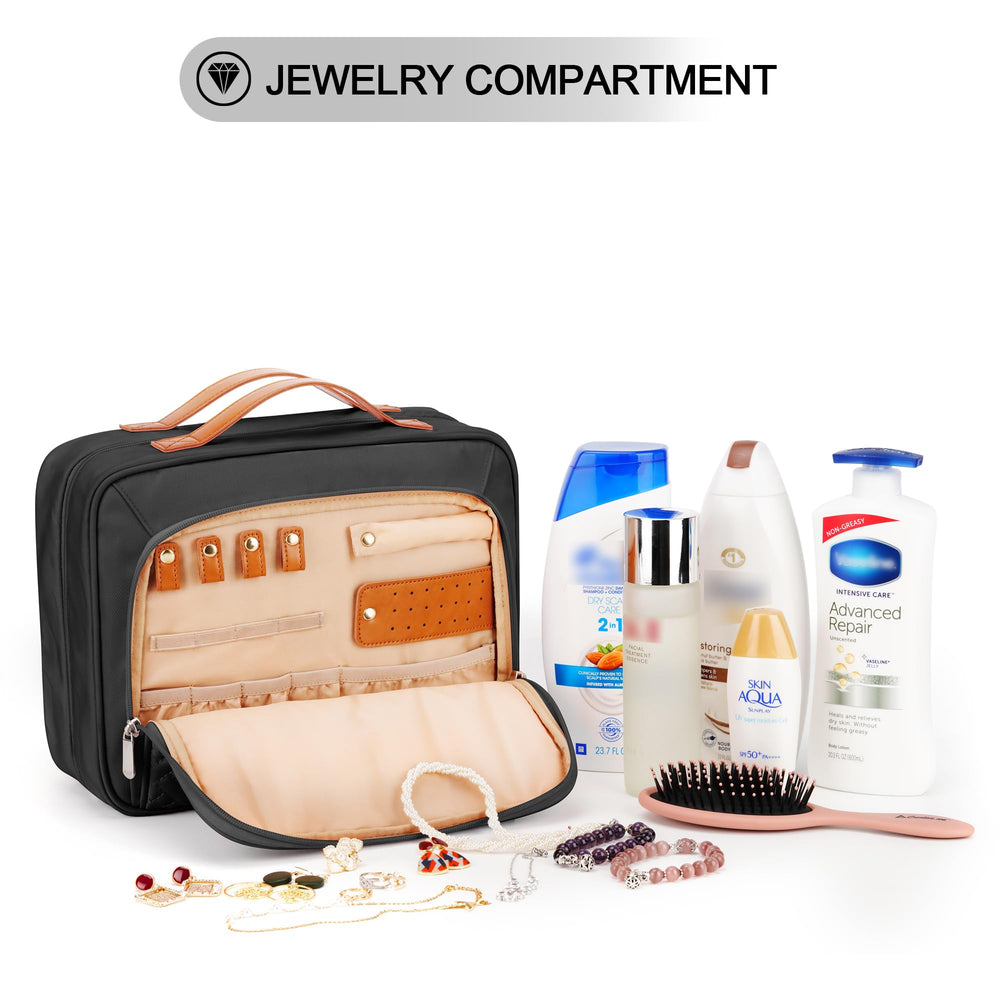 COOSKY Travel Hanging Toiletry Bag jewelry compartment keeps accessories organized during travel.